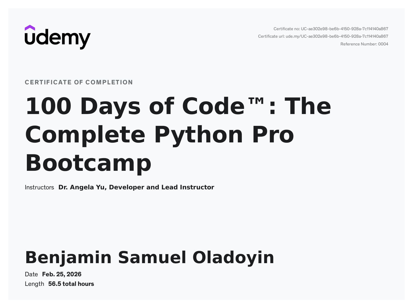 100 Days of Code: The Complete Python Pro Bootcamp
