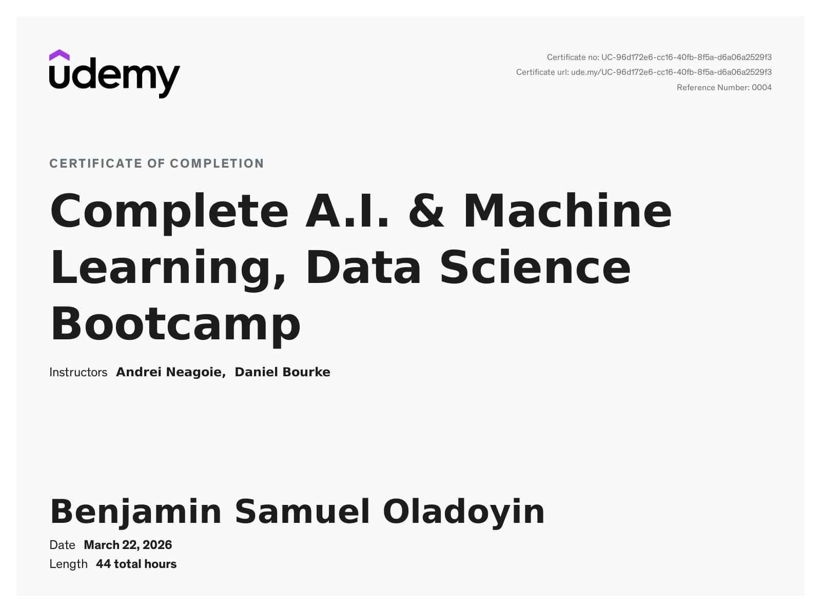 Complete A.I. & Machine Learning, Data Science Bootcamp